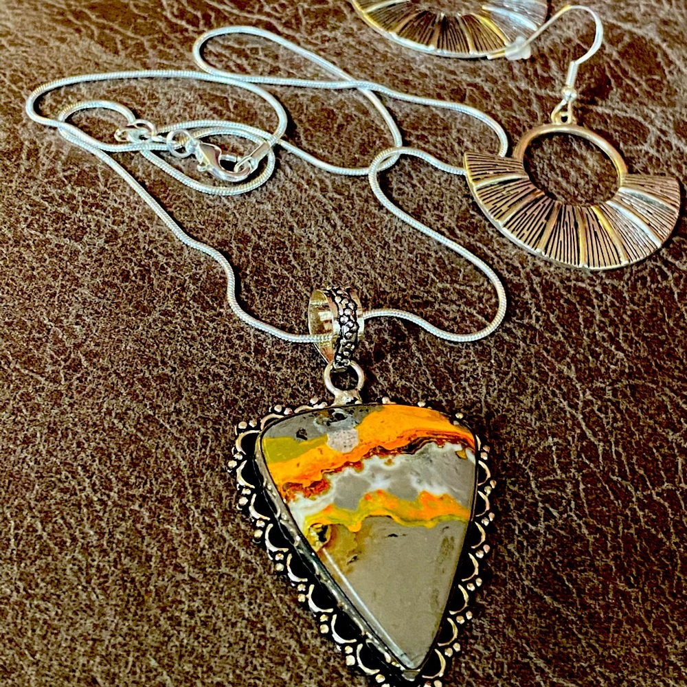 Beautiful Sterling Silver Bumblebee Jasper Necklace&Earrings Stamped